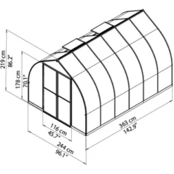 Palram - CanopiaBella 3.6 X 2.4 Gewächshaus Silber Stegplatten -Vitavia Verkäufe 01 4695 703730 bella8x12 3