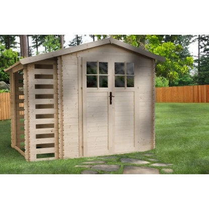 Timbela Holz-Gartenhaus Mit Brennholzregal M386F+M386G 4,47 M² Mit Boden 1 Timbela Holz-Gartenhaus Mit Brennholzregal M386F+M386G 4,47 M² Mit Boden