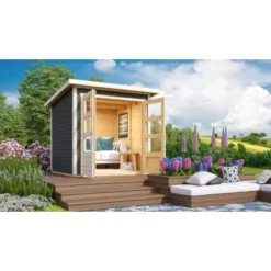 Karibu Holz-Gartenhaus Sitten Terragrau Pultdach Lackiert 182 Cm X 182 Cm -Vitavia Verkäufe 114813 4369 00a