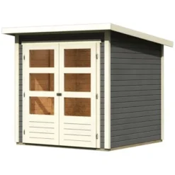 Karibu Holz-Gartenhaus Sitten Terragrau Pultdach Lackiert 182 Cm X 182 Cm