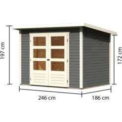 Karibu Holz-Gartenhaus Sitten Terragrau Pultdach Lackiert 242 Cm X 182 Cm -Vitavia Verkäufe 114826 4369 02