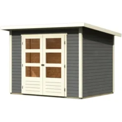 Karibu Holz-Gartenhaus Sitten Terragrau Pultdach Lackiert 242 Cm X 182 Cm