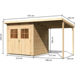 Karibu Holz-Gartenhaus Genf 3 Natur BxT: 397 Cm X 213 Cm -Vitavia Verkäufe 320610 02