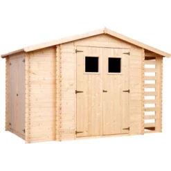 Timbela Holz-Gartenhaus Mit Brennholzregal M389+M389G 5,41 M² Mit Boden -Vitavia Verkäufe 32 11023400 M389M389G S 02