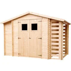 Timbela Holz-Gartenhaus Mit Brennholzregal M389+M389G 5,41 M² Mit Boden -Vitavia Verkäufe 32 11023400 M389M389G S 03