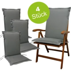 Indoba® 4 X Sitzauflage Hochlehner Premium95°C Vollwaschbar Grau 120x50 Cm