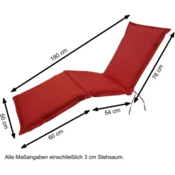 Indoba® Polsterauflage Deck Chair Premium 95°C Vollwaschbar Rot 190x50 Cm -Vitavia Verkäufe 356919 11001300 05