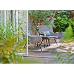 Balkonmöbel-Set Aliceville 3-teilig Polyrattan Grün-Grau -Vitavia Verkäufe 395294 Retro