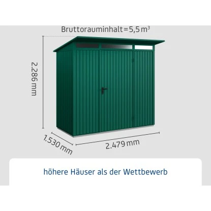 Ecostar Gerätehaus Trend Mit Pultdach Typ 1 RAL6005 Moosgrün Einzeltür 2 Ecostar Gerätehaus Trend Mit Pultdach Typ 1 RAL6005 Moosgrün Einzeltür – Bild 2