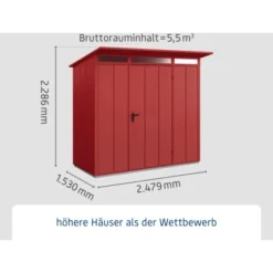 Ecostar Gerätehaus Elegant Mit Pultdach Typ 1 RAL3004 Purpurrot Einzeltür -Vitavia Verkäufe 4005954394201 4860 003