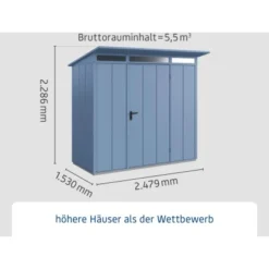 Ecostar Gerätehaus Elegant Mit Pultdach Typ 1 RAL5014 Taubenblau Einzeltür 8 Ecostar Gerätehaus Elegant Mit Pultdach Typ 1 RAL5014 Taubenblau Einzeltür -Vitavia Verkäufe 4005954394218 4860 003