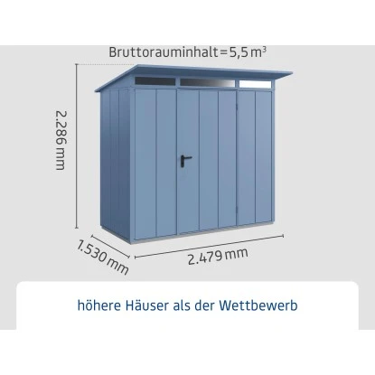 Ecostar Gerätehaus Elegant Mit Pultdach Typ 1 RAL5014 Taubenblau Einzeltür 3 Ecostar Gerätehaus Elegant Mit Pultdach Typ 1 RAL5014 Taubenblau Einzeltür – Bild 3