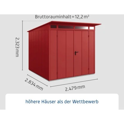 Ecostar Gerätehaus Elegant Mit Pultdach Typ 2 RAL3004 Purpurrot Doppeltür 2 Ecostar Gerätehaus Elegant Mit Pultdach Typ 2 RAL3004 Purpurrot Doppeltür – Bild 2