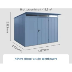 Ecostar Gerätehaus Elegant Mit Pultdach Typ 3 RAL5014 Taubenblau Einzeltür -Vitavia Verkäufe 4005954394744 4860 003