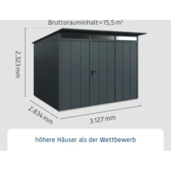 Ecostar Gerätehaus Elegant Mit Pultdach Typ 3 RAL7016 Anthrazitgrau Einzeltür -Vitavia Verkäufe 4005954394775 4860 003