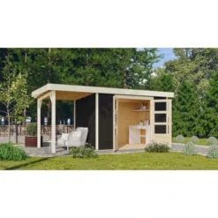 Karibu Gartenhaus Boras 4 Anthrazit 447 Cm X 217 Cm Mit Anbaudach