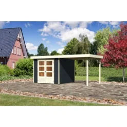 Karibu Gartenhaus Boras 3,5 Anthrazit 462 Cm X 246 Cm Mit Anbaudach