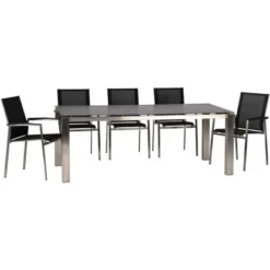 Acamp Set 4x Stapelsessel Auris Tisch Auris 200x100 Cm Edelstahl-Metalica Dark