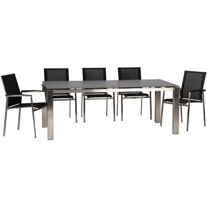 Acamp Set 4x Stapelsessel Auris Tisch Auris 200x100 Cm Edelstahl-Metalica Dark 1 Acamp Set 4x Stapelsessel Auris Tisch Auris 200x100 Cm Edelstahl-Metalica Dark
