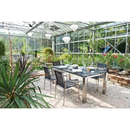 Acamp Set 4x Stapelsessel Auris Tisch Auris 200x100 Cm Edelstahl-Metalica Dark 8 Acamp Set 4x Stapelsessel Auris Tisch Auris 200x100 Cm Edelstahl-Metalica Dark – Bild 8