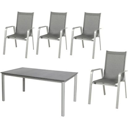 Acamp Set 4x Stapelsessel Urban 1x Tisch Acaplan Loft 160x90 Cm Platin-Schiefer 1 Acamp Set 4x Stapelsessel Urban 1x Tisch Acaplan Loft 160x90 Cm Platin-Schiefer