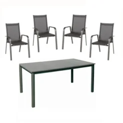 Acamp Set 4x Stapelsessel Urban Tisch Acaplan Loft 160x90 Cm Anthrazit-Schiefer