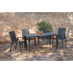 Acamp Set 4x Stapelsessel Urban Tisch Acaplan Loft 160x90 Cm Anthrazit-Schiefer -Vitavia Verkäufe 4013556500548 3636 02