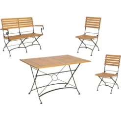 Acamp Set Lindau 2x Stuhl 1x Bank 1x Tisch 120 Cm X 80 Cm Teak-Schwarz