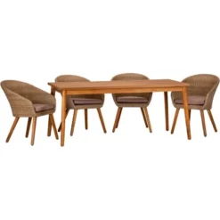 Acamp Set 4x Armsessel Atacama 1x Tisch Atacama 180 Cm X 90 Cm Teak