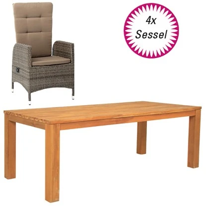 Acamp Set 4x Armsessel Ciro 1x Tisch Old Java 180 Cm X 90 Cm Grau-Teak 1 Acamp Set 4x Armsessel Ciro 1x Tisch Old Java 180 Cm X 90 Cm Grau-Teak