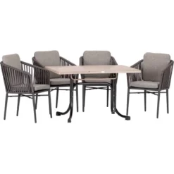 Acamp Set 4x Stapelsessel Manhattan 1x Tisch Boulevard 120 Cm X 80 Cm Anthrazit