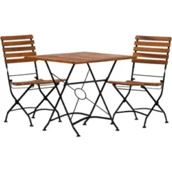 Acamp Set Lindau 2x Stuhl 1x Tisch 80 Cm X 80 Cm Teak-Schwarz
