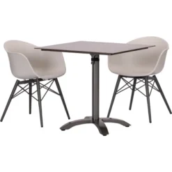 Acamp Set 2x Sessel New York 1x Tisch Acaplan 80 Cm X 80 Cm Grau-Weiß