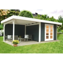 W. Finnhaus Holz-Gartenhaus Relax Lounge B Grau BxT 590 X 241 Dav. 295 Cm Anbau