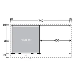 W. Finnhaus Holz-Gartenhaus Trondheim 70-BBxT 740x360 Dav. 380 Cm Anbau Rechts -Vitavia Verkäufe 4038868039487 4276 3