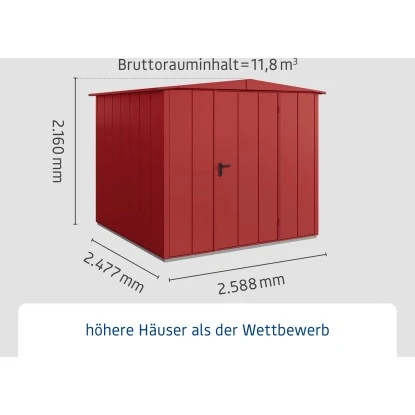 Ecostar Gerätehaus Elegant Mit Satteldach Typ 2 RAL3004 Purpurrot Einzeltür 2 Ecostar Gerätehaus Elegant Mit Satteldach Typ 2 RAL3004 Purpurrot Einzeltür – Bild 2