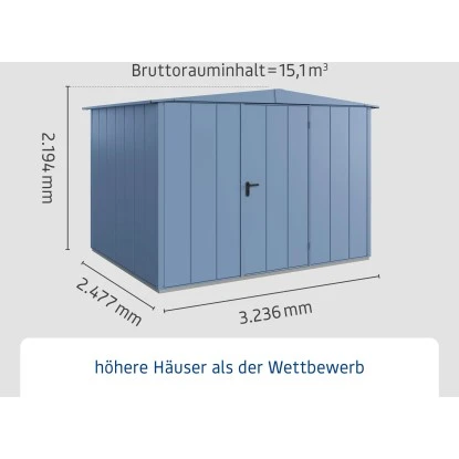 Ecostar Gerätehaus Elegant Mit Satteldach Typ 3 RAL5014 Taubenblau Einzeltür 2 Ecostar Gerätehaus Elegant Mit Satteldach Typ 3 RAL5014 Taubenblau Einzeltür – Bild 2