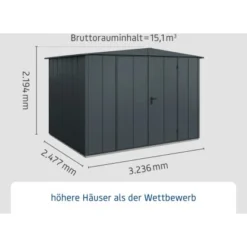 Ecostar Gerätehaus Elegant Mit Satteldach Typ 3 RAL7016 Anthrazitgrau Doppeltür -Vitavia Verkäufe 4042533295511 4860 003