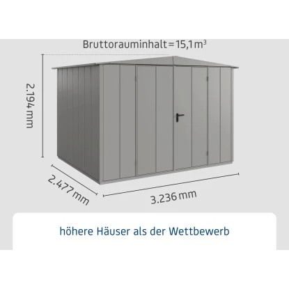 Ecostar Gerätehaus Elegant Mit Satteldach Typ 3 RAL9007 Graualuminium Doppeltür 3 Ecostar Gerätehaus Elegant Mit Satteldach Typ 3 RAL9007 Graualuminium Doppeltür – Bild 3