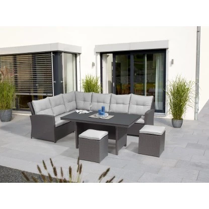 Lounge-Set Mit Esstisch Vermont 5-teilig Polyrattan Links Deep Water Concrete 2 Lounge-Set Mit Esstisch Vermont 5-teilig Polyrattan Links Deep Water Concrete – Bild 2