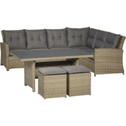 Lounge-Set Mit Esstisch Vermont 5-teilig Polyrattan Rechts Forest Jungle
