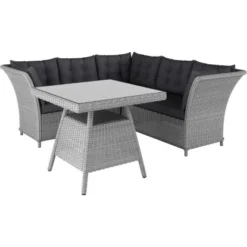 Lounge-Set Mit Esstisch Madison 4-teilig Aus Polyrattan Weiß-Grau -Vitavia Verkäufe 4048124992548 S01 080819