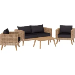 Lounge-Set Junee 4-teilig Polyrattan Natur -Vitavia Verkäufe 4048126615315 S01 220720