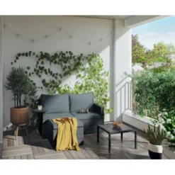 Lounge-Set 3-teilig Aus Polyrattan-Geflecht Hellgrau