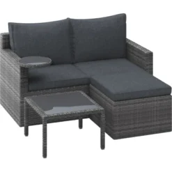 Lounge-Set 3-teilig Aus Polyrattan-Geflecht Hellgrau -Vitavia Verkäufe 4048126616473 S03 301220