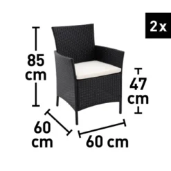 Balkonset Taracoa Wicker Schwarz 3-teilig -Vitavia Verkäufe 4048126619542 70