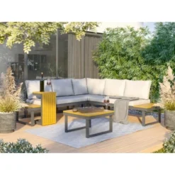 Lounge-Set Lipson 3-teilig Aus Akazienholz Und Aluminium Grau -Vitavia Verkäufe 4048126620623 150