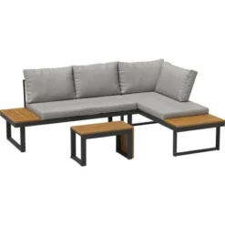 Lounge-Set Lipson 3-teilig Aus Akazienholz Und Aluminium Grau