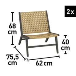 Balkonset Caddoa 3-teilig Schwarz-Natur -Vitavia Verkäufe 4048126623914 90