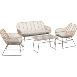 Lounge-Set Udima Mit Tisch 4-teilig Aus Rattan Natur